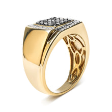 Load image into Gallery viewer, Men's 10K Yellow Gold 1.00 Cttw Cushion Cluster Black and White Diamond Statement Ring (I-J Color, I2-I3 Clarity) - Ring Size 10.5