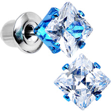 将图片加载到图库查看器,5mm Neon Blue Square Clear CZ Stud Earrings