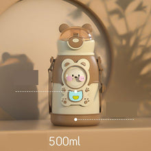 将图片加载到图库查看器,500ml Stainless Steel Thermal Water Bottle for Children Cute Cartoon Thermos Mug with Straw Leak-Proof Insulated Cup Drinkware Water Bottle for Girls Cute Water Bottles with Straw Portable Leakproof Bear Water Bottle with Adjustable Strap
