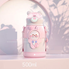 将图片加载到图库查看器,500ml Stainless Steel Thermal Water Bottle for Children Cute Cartoon Thermos Mug with Straw Leak-Proof Insulated Cup Drinkware Water Bottle for Girls Cute Water Bottles with Straw Portable Leakproof Bear Water Bottle with Adjustable Strap