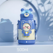 将图片加载到图库查看器,500ml Stainless Steel Thermal Water Bottle for Children Cute Cartoon Thermos Mug with Straw Leak-Proof Insulated Cup Drinkware Water Bottle for Girls Cute Water Bottles with Straw Portable Leakproof Bear Water Bottle with Adjustable Strap