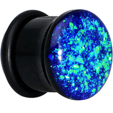 Load image into Gallery viewer, 9/16 Black Acrylic Blue Confetti Party Single Flare Plug
