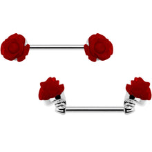 Load image into Gallery viewer, 14G 5/8 Fancy Red Rose Flower Nipple Barbell Set