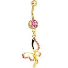 将图片加载到图库查看器,Pink Gem Gold Plated Breathtaking Butterfly Dangle Belly Ring