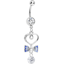 将图片加载到图库查看器,Clear CZ Drop Blue Gem Bow Half Paved Heart Dangle Belly Ring