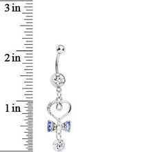 将图片加载到图库查看器,Clear CZ Drop Blue Gem Bow Half Paved Heart Dangle Belly Ring