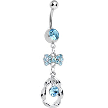 将图片加载到图库查看器,Aqua CZ Drop in a Drop and Sparkling Bow Dangle Belly Ring