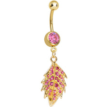 Load image into Gallery viewer, Pink Gem Gold Plated Delicate Drifting Leaf Dangle Belly Ring
