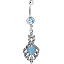 将图片加载到图库查看器,Aqua Gem Royal Blue Heart Dangle Belly Ring