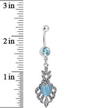 将图片加载到图库查看器,Aqua Gem Royal Blue Heart Dangle Belly Ring