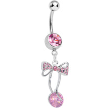 Load image into Gallery viewer, Pink Cubic Zirconia Drop Sweetness Wrapped in a Bow Dangle Belly Ring