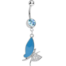 将图片加载到图库查看器,Aqua Gem Blue Wing Nonsymmetrical Butterfly Dangle Belly Ring
