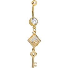 将图片加载到图库查看器,Clear Gem Gold Plated Key to My Diary Dangle Belly Ring
