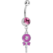 将图片加载到图库查看器,Pink Gem Sweetly Wrapped Pink Lollipop Dangle Belly Ring