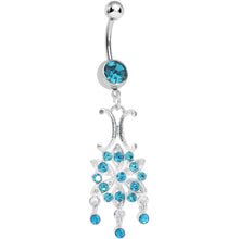 Load image into Gallery viewer, Aqua Gem Symmetrical Star Flower Dangle Belly Ring