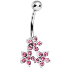 Load image into Gallery viewer, Pink Gem Trio of Flowers Belly Ring