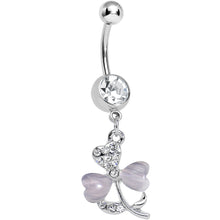 Load image into Gallery viewer, Clear Gem Light Purple Pearlescent Petals Flower Dangle Belly Ring