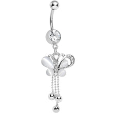 将图片加载到图库查看器,Clear Gem Silver Beads White Pearly Butterfly Dangle Belly Ring