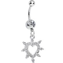 Load image into Gallery viewer, Crystalline Gem Bursting in Love Paved Heart Dangle Belly Ring