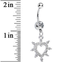 Load image into Gallery viewer, Crystalline Gem Bursting in Love Paved Heart Dangle Belly Ring