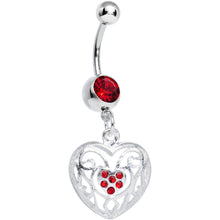Load image into Gallery viewer, Red Gem Flattering Hollow Heart Dangle Belly Ring