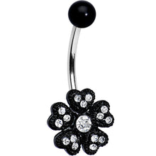 Load image into Gallery viewer, Clear Gem Midnight Black Five Petal Flower Belly Ring