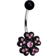 将图片加载到图库查看器,Pink Gem Midnight Black Five Petal Flower Belly Ring