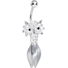 将图片加载到图库查看器,Crystalline Gem Gleaming Feathers Surprised Owl Dangle Belly Ring