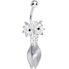 将图片加载到图库查看器,Aurora Gem Gleaming Feathers Surprised Owl Dangle Belly Ring
