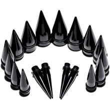Load image into Gallery viewer, 00G to 1 inch 18 Piece Black Acrylic Ear Stretching Taper Kit