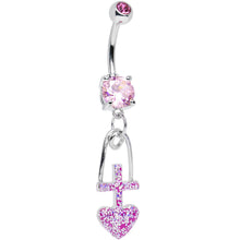 Load image into Gallery viewer, Pink Gem Glitter Cross and Heart Dangle Belly Ring