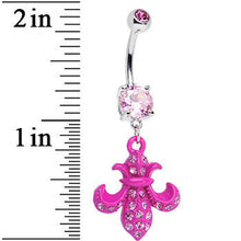 将图片加载到图库查看器,Pink Gem Hot Pink Flipped Fleur de Lis Dangle Belly Ring