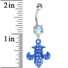 Load image into Gallery viewer, Aqua Gem Bright Blue Flipped Fleur de Lis Dangle Belly Ring