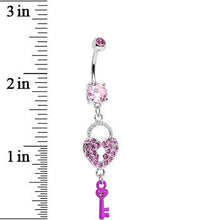 Load image into Gallery viewer, Pink Gem Unlock Your Heart Key Dangle Belly Ring