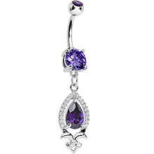 将图片加载到图库查看器,Purple Gem Brilliant Budding Fleur De Lis Dangle Belly Ring