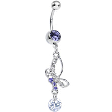 Load image into Gallery viewer, Purple Gem Bejeweled Butterfly Dangle Belly Ring