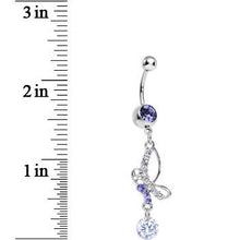 Load image into Gallery viewer, Purple Gem Bejeweled Butterfly Dangle Belly Ring