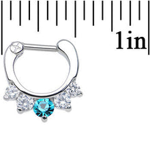 Load image into Gallery viewer, 16G 1/4 Five Clear and Blue Cubic Zirconia Septum Clicker