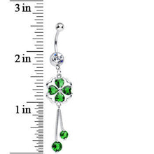 Load image into Gallery viewer, Clear CZ Green Four Heart Clover Dangle Belly Ring