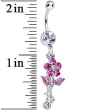 将图片加载到图库查看器,Clear Gem Precious Pink Flower Dangle Belly Ring