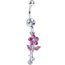 将图片加载到图库查看器,Clear Gem Precious Pink Flower Dangle Belly Ring