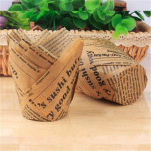 Load image into Gallery viewer, 50pcs Newspaper Style Cupcake Liner Baking Cup For Wedding Party Muffin Cupcake Paper Cup Oilproof Cake Wrapper Cupcake Baking Cups Muffin Baking Liners Holders Cupcake Wrapper Brown White Bright Nature Color