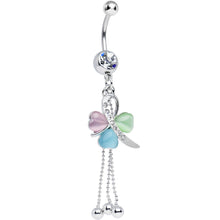 将图片加载到图库查看器,Clear Gem Multicolored Ribbon Hearts Dangle Belly Ring