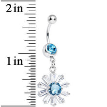 Load image into Gallery viewer, Aqua CZ Clear Crystal Flower Burst Dangle Belly Ring