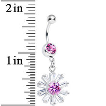 将图片加载到图库查看器,Pink CZ Clear Crystal Flower Burst Dangle Belly Ring