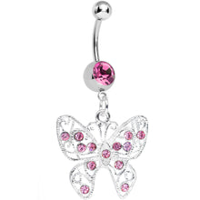 Load image into Gallery viewer, Pink Gem Fancy Filigree Butterfly Belly Ring