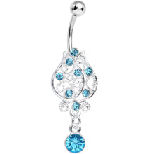 将图片加载到图库查看器,Aqua Gem Brilliant Rosebud Dangle Belly Ring