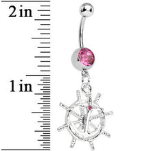 将图片加载到图库查看器,Pink Gem Captain Take the Wheel and Anchor Dangle Belly Ring