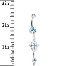 将图片加载到图库查看器,Aqua Gem Key to Faith Cross Dangle Belly Ring