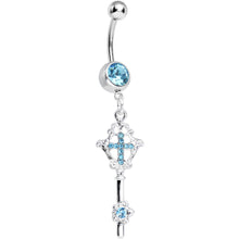 将图片加载到图库查看器,Aqua Gem Key to Faith Cross Dangle Belly Ring